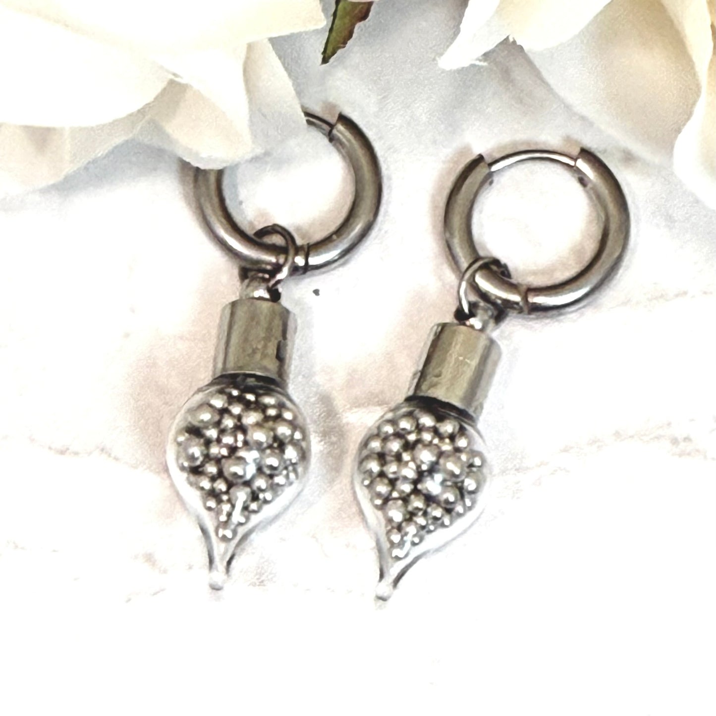 Sparkling Tin 10th Anniversary Huggie Earrings Handmade-Pendant & Earrings-Handmadeanniversary-Handmade Anniversary