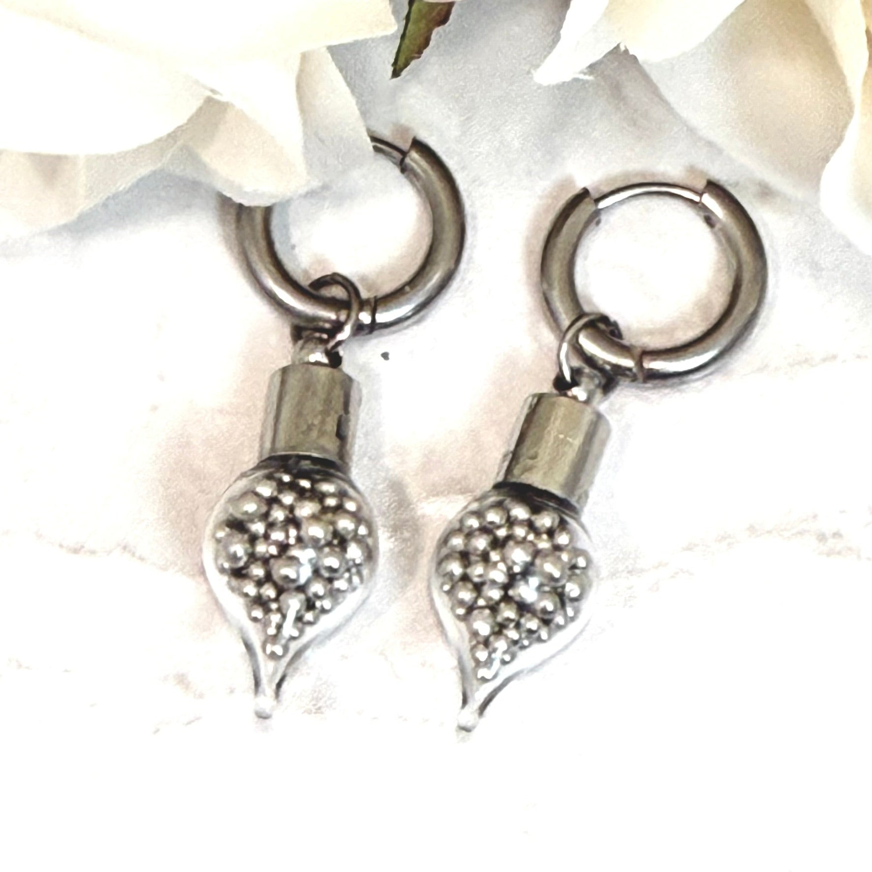 Sparkling Tin 10th Anniversary Huggie Earrings Handmade-Pendant & Earrings-Handmadeanniversary-Handmade Anniversary