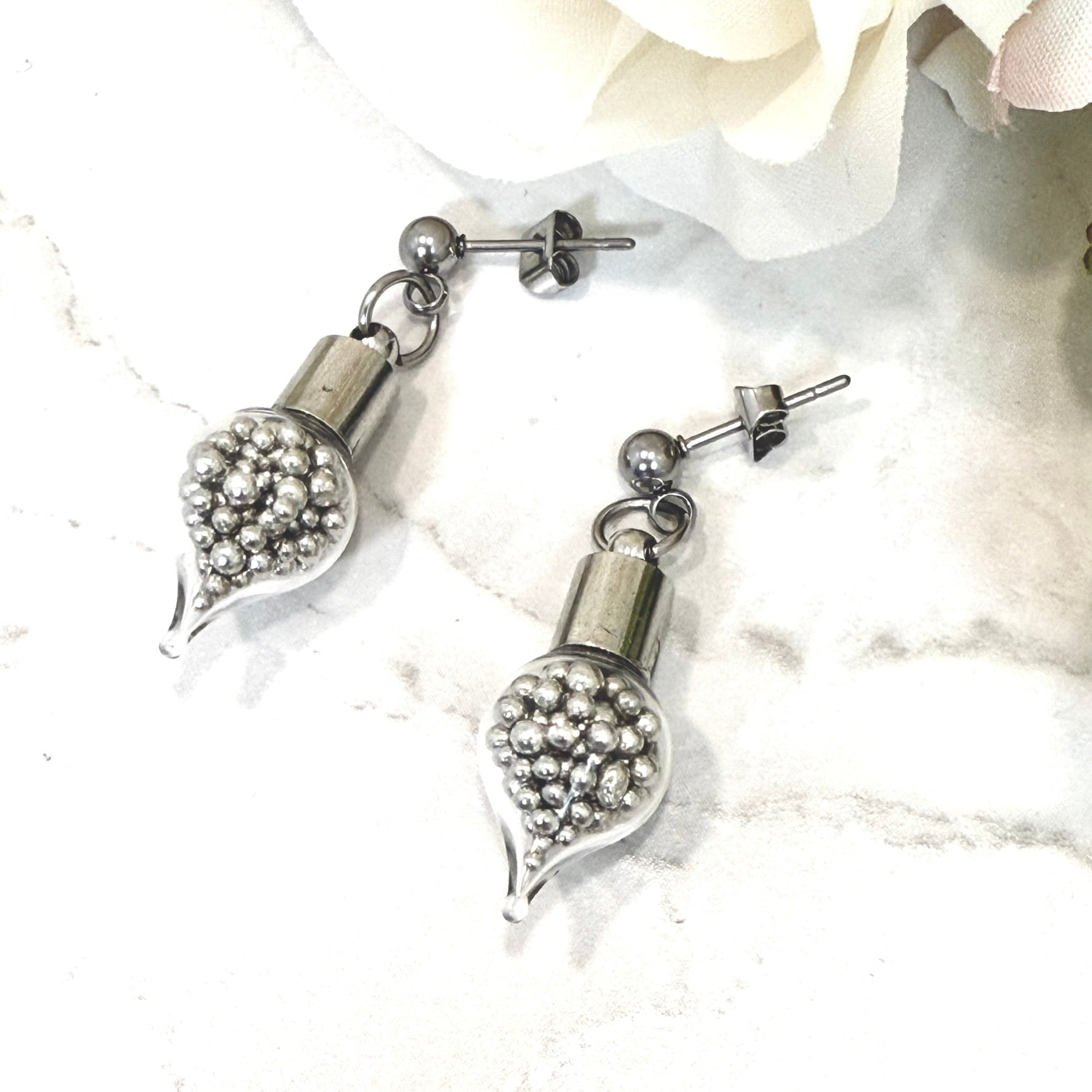 Sparkling Tin 10th Anniversary Stud Earrings Handmade-Pendant & Earrings-Handmadeanniversary-Earrings Only-Handmade Anniversary