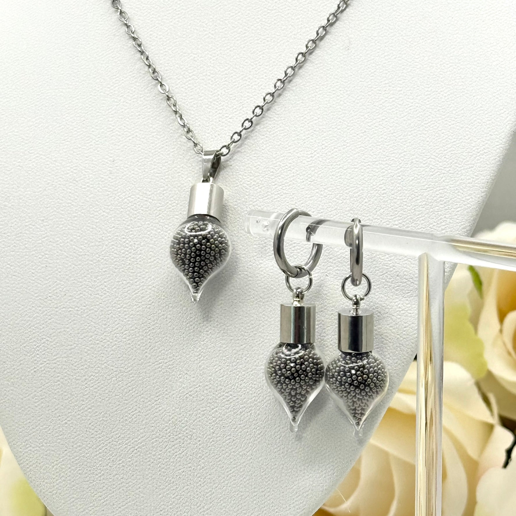 Statement Luxury Stainless Steel 11th Anniversary Pendant & Earrings Jewellery Set Handmade-Pendant & Earrings-Handmade Anniversary