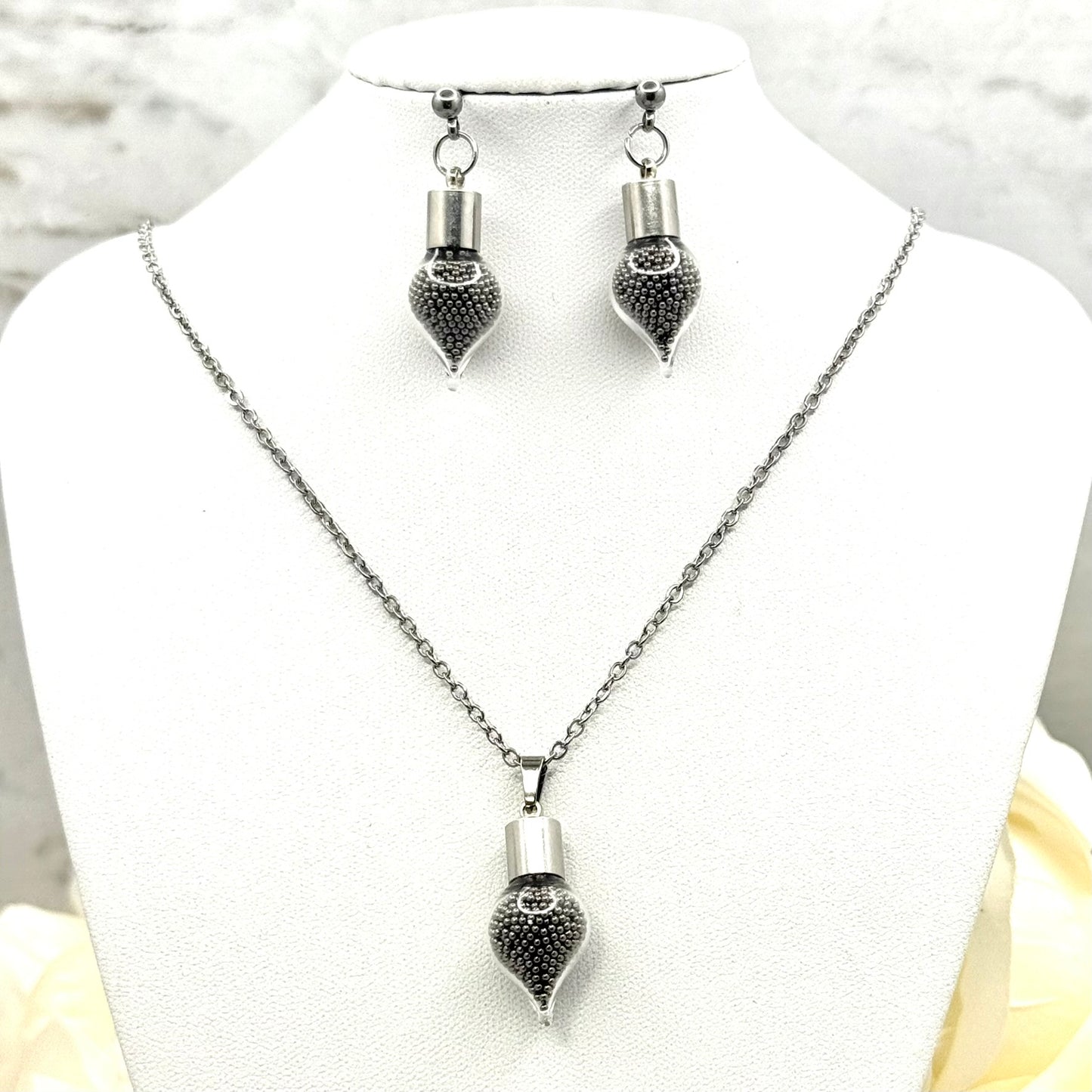 Statement Luxury Stainless Steel 11th Anniversary Pendant & Earrings Jewellery Set Handmade-Pendant & Earrings-Handmade Anniversary