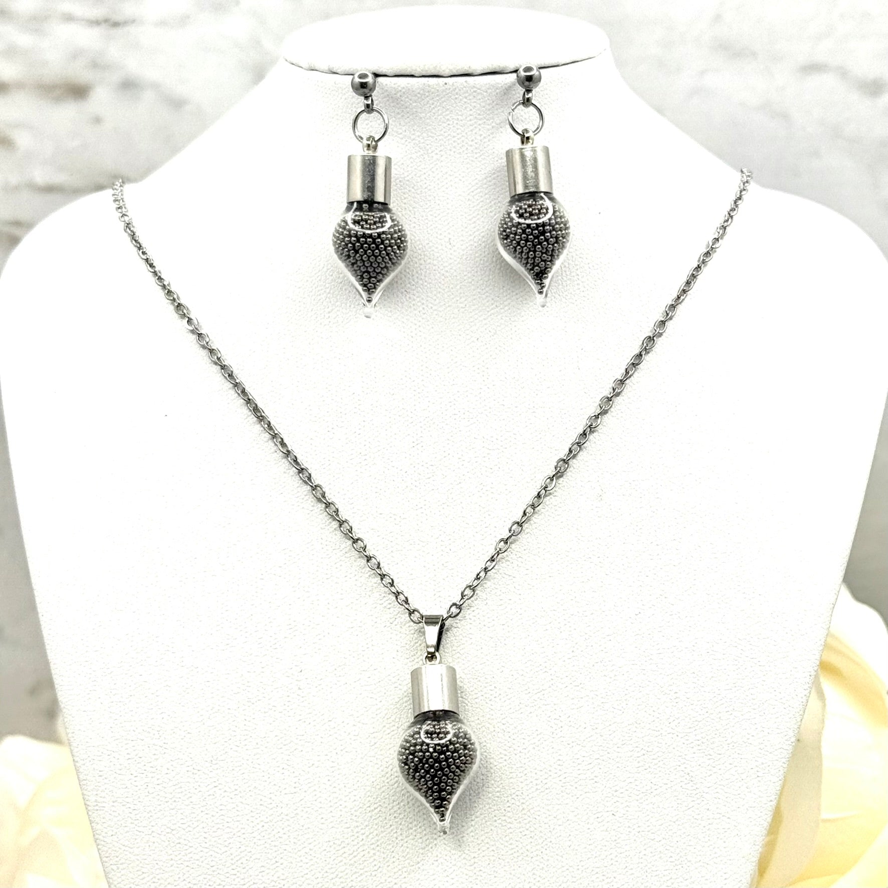 Statement Luxury Stainless Steel 11th Anniversary Pendant & Earrings Jewellery Set Handmade-Pendant & Earrings-Handmade Anniversary