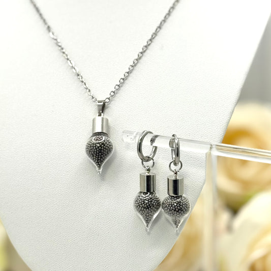 Statement Luxury Stainless Steel 11th Anniversary Pendant & Earrings Jewellery Set Handmade-Pendant & Earrings-Handmade Anniversary