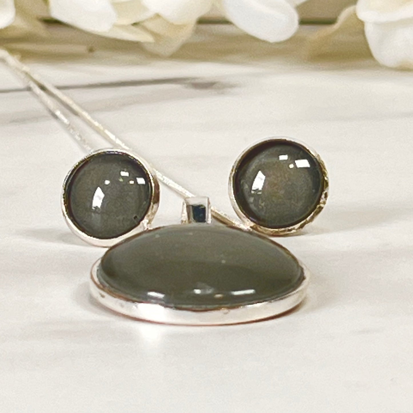 Tin 10th Anniversary Pendant & Earrings Jewellery Set Handmade-Pendant & Earrings-Handmadeanniversary-Handmade Anniversary