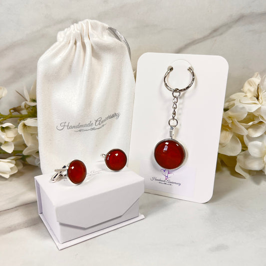 Vegan Leather Anniversary Cufflinks & Key Ring Gift Set Handmade-Cufflinks-Handmadeanniversary-Handmade Anniversary
