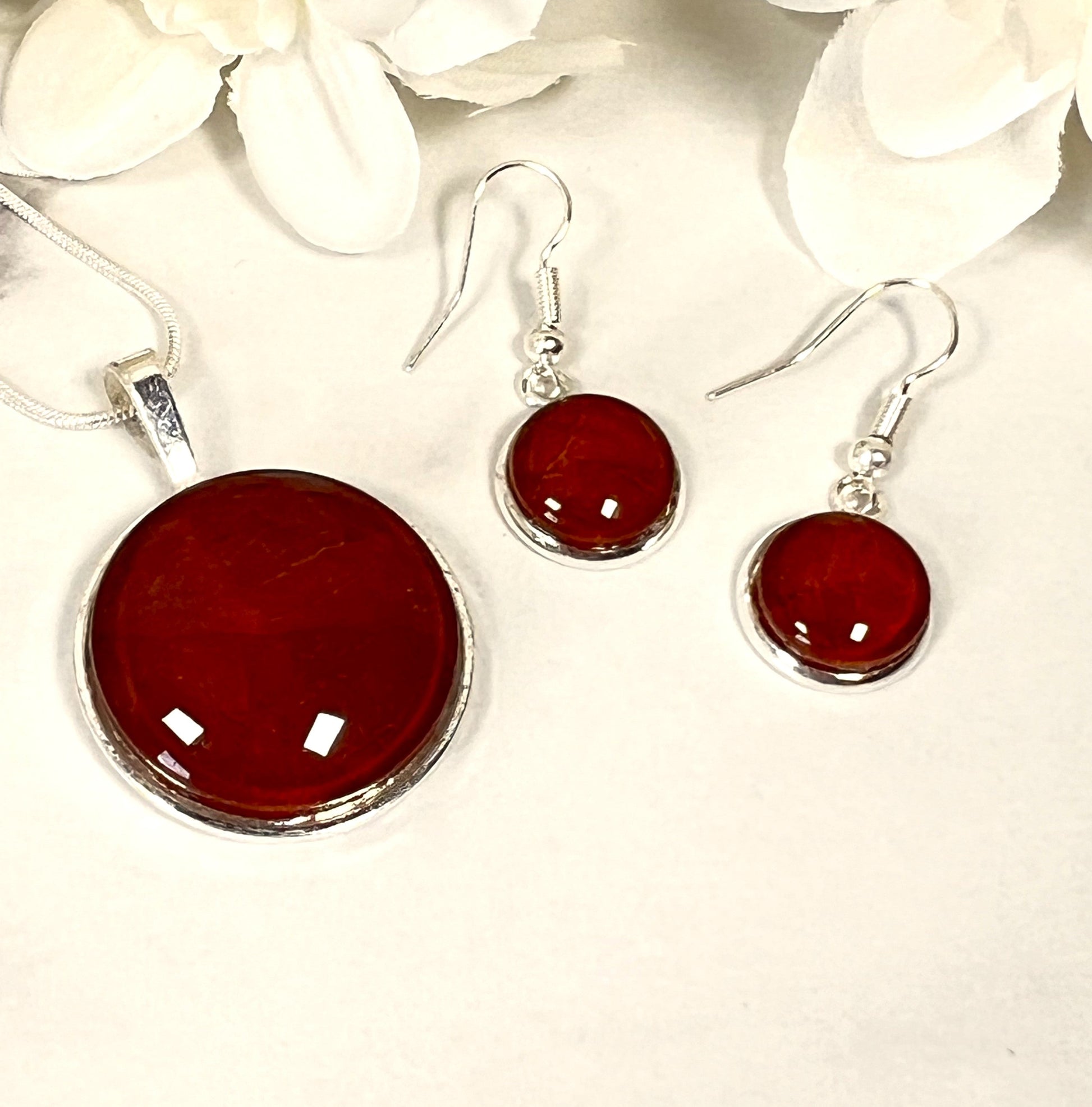 Vegan Leather Anniversary Pendant, Drop Earrings & Bangle Jewellery Set Handmade-Pendant & Earrings-Handmadeanniversary-Handmade Anniversary