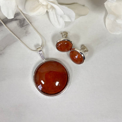 Vegan Leather Anniversary Pendant & Earrings Jewellery Set Handmade-Pendant & Earrings-Handmadeanniversary-Stud Earring-Handmade Anniversary