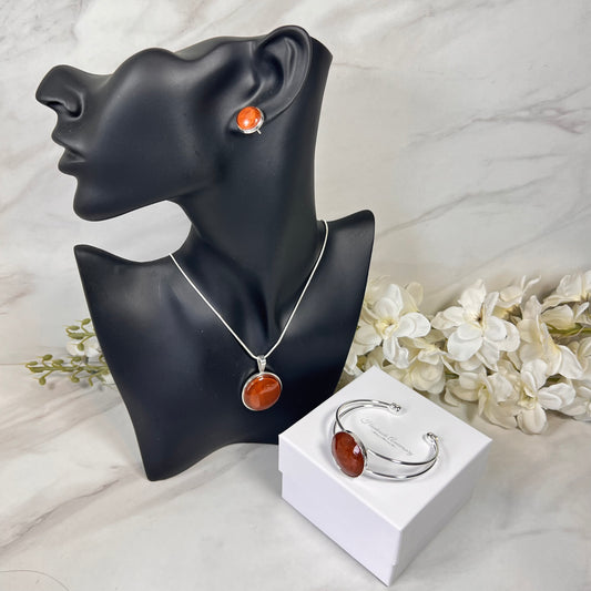 Vegan Leather Anniversary Pendant, Stud Earrings & Bangle Jewellery Set Handmade-Pendant & Earrings-Handmadeanniversary-Handmade Anniversary