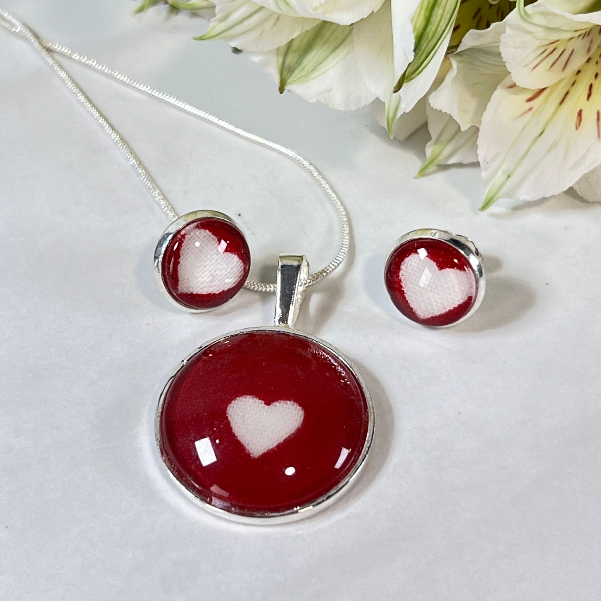 Cotton 2nd Anniversary Pendant & Earrings Jewellery Set Handmade-Pendant & Earrings-Handmadeanniversary-Handmade Anniversary