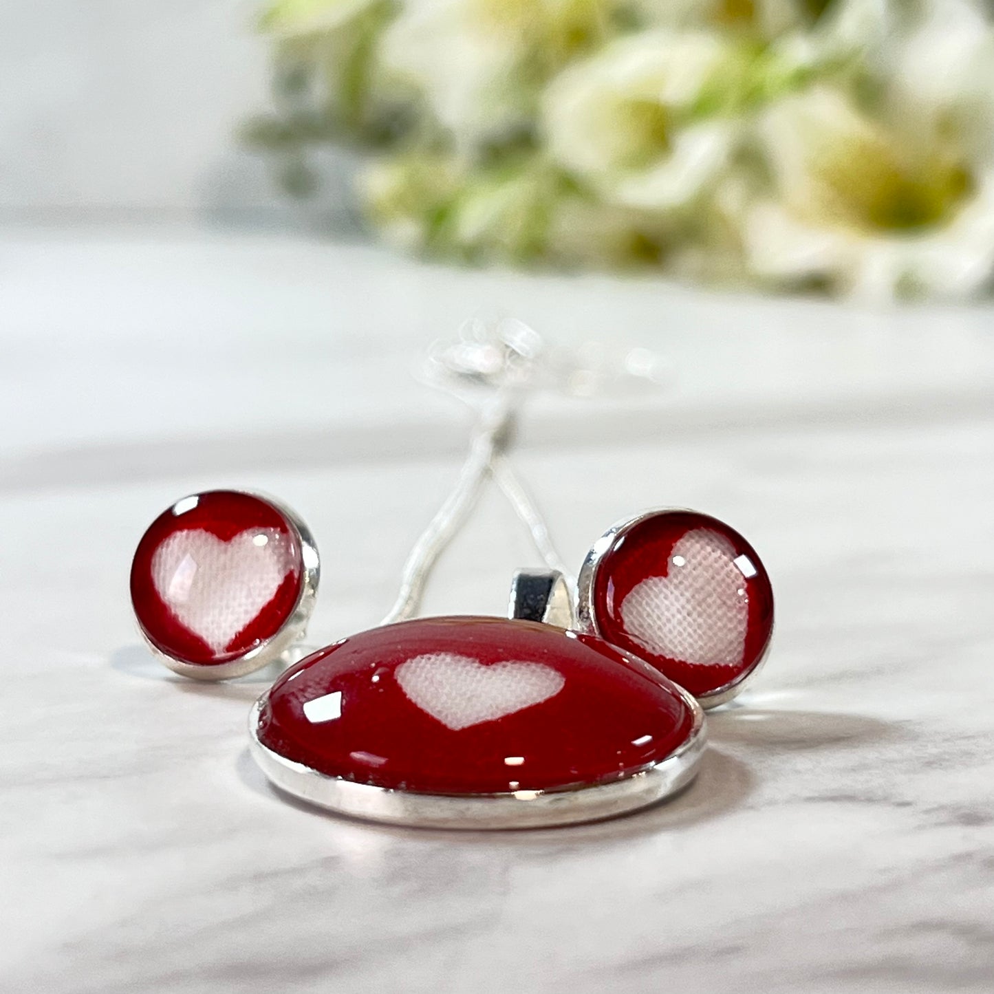 Cotton 2nd Anniversary Pendant & Earrings Jewellery Set Handmade-Pendant & Earrings-Handmadeanniversary-Handmade Anniversary