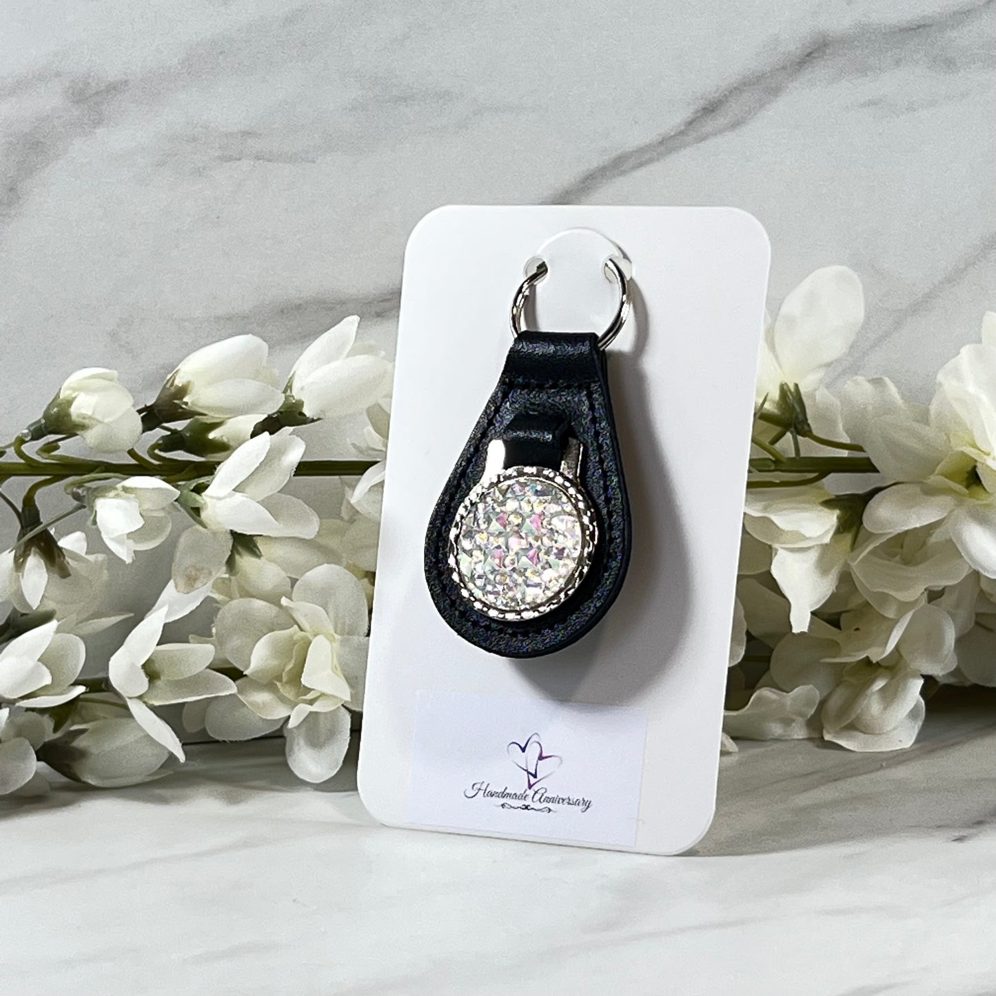 Crystal 15th Anniversary Leather Key Fob Handmade-Keyring-Handmadeanniversary-Handmade Anniversary