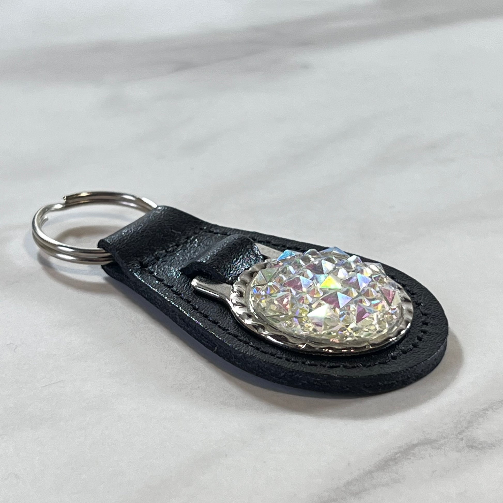 Crystal 15th Anniversary Leather Key Fob Handmade-Keyring-Handmadeanniversary-Handmade Anniversary