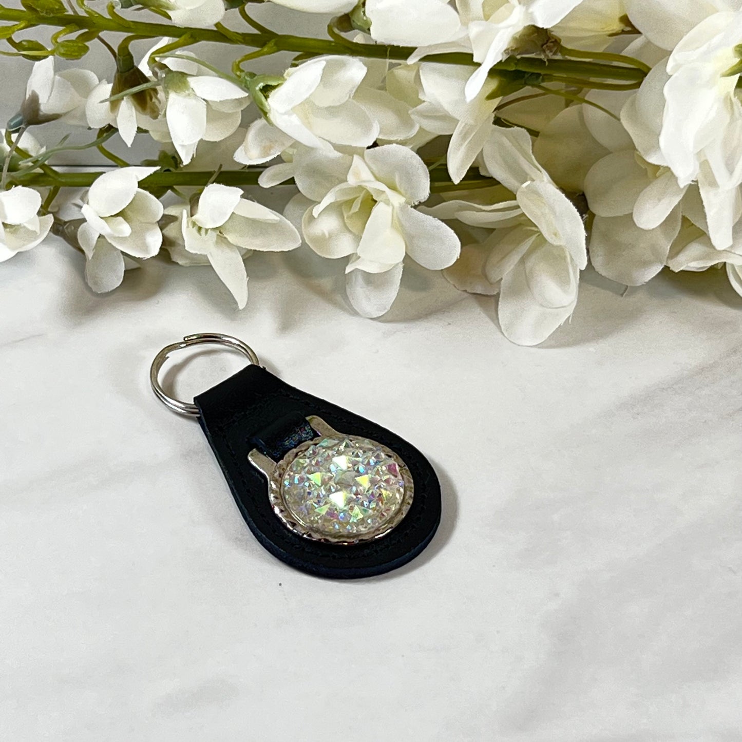 Crystal 15th Anniversary Leather Key Fob Handmade-Keyring-Handmadeanniversary-Handmade Anniversary