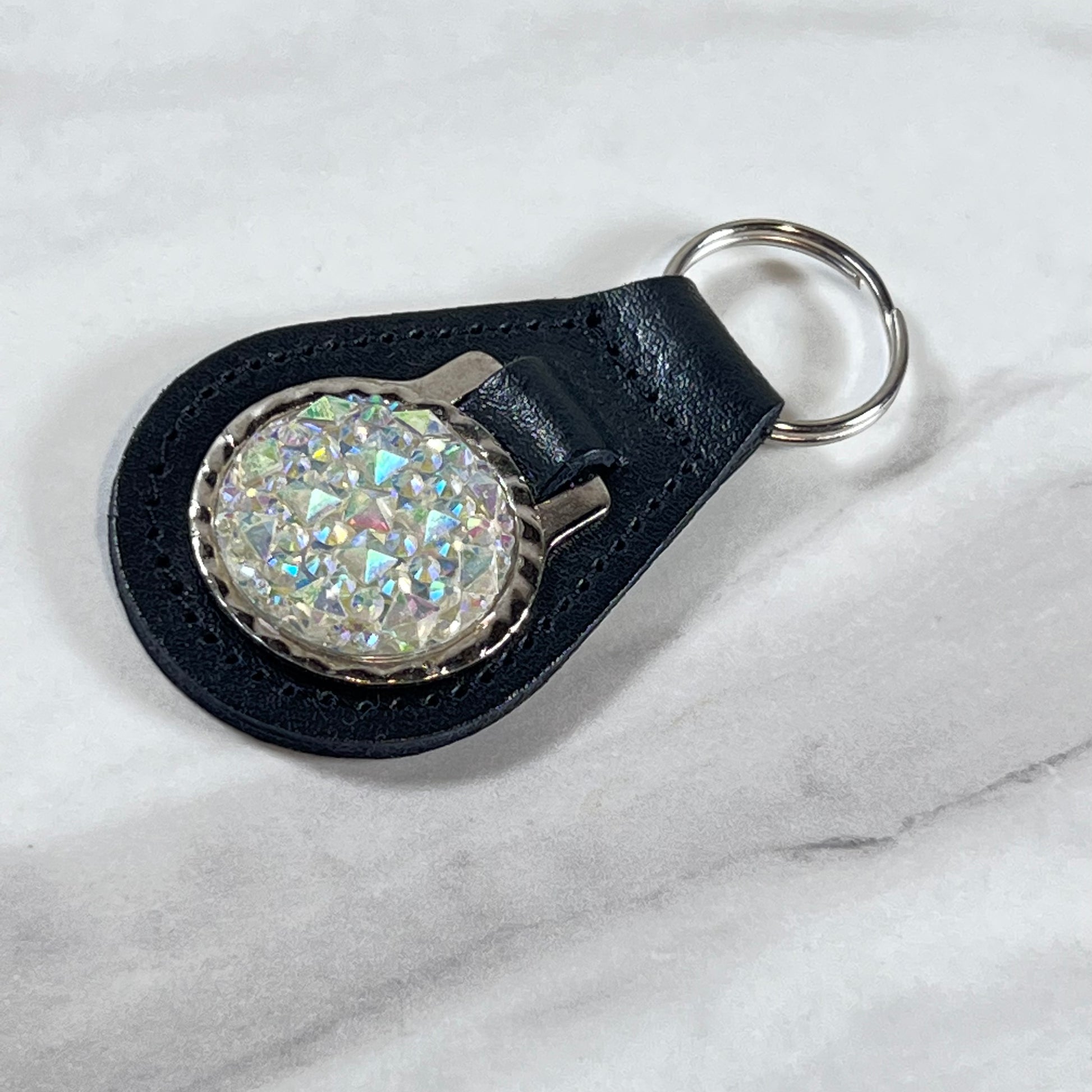 Crystal 15th Anniversary Leather Key Fob Handmade-Keyring-Handmadeanniversary-Handmade Anniversary