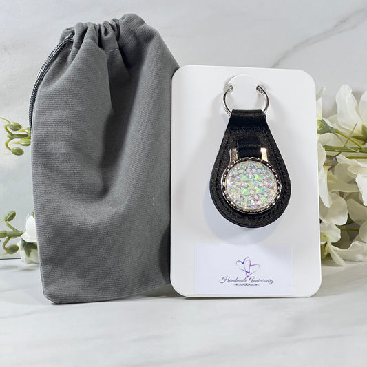 Crystal 15th Anniversary Leather Key Fob Handmade-Keyring-Handmadeanniversary-Handmade Anniversary