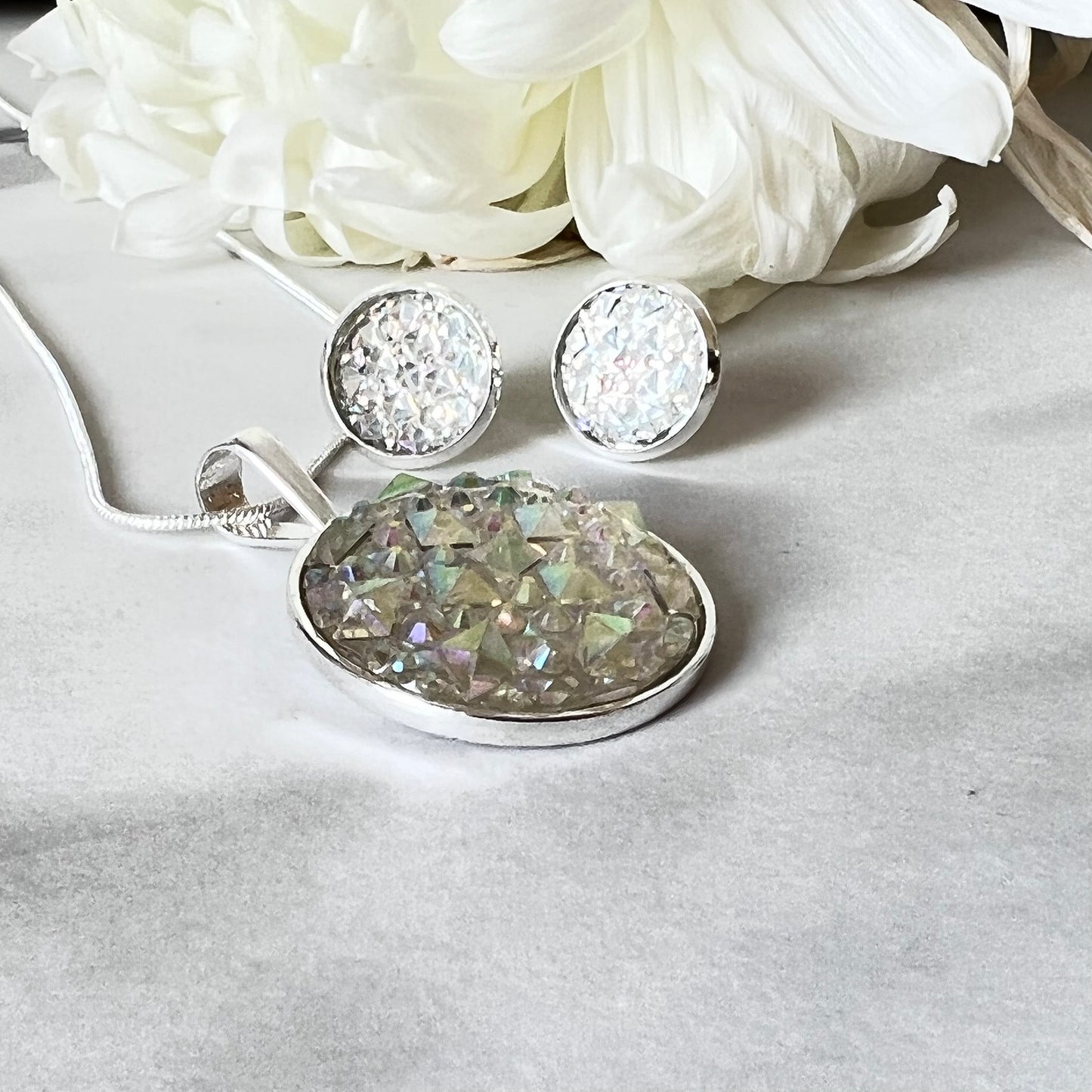 Crystal 15th Anniversary Pendant & Earrings Jewellery Set Handmade-Pendant & Earrings-Handmadeanniversary-Handmade Anniversary