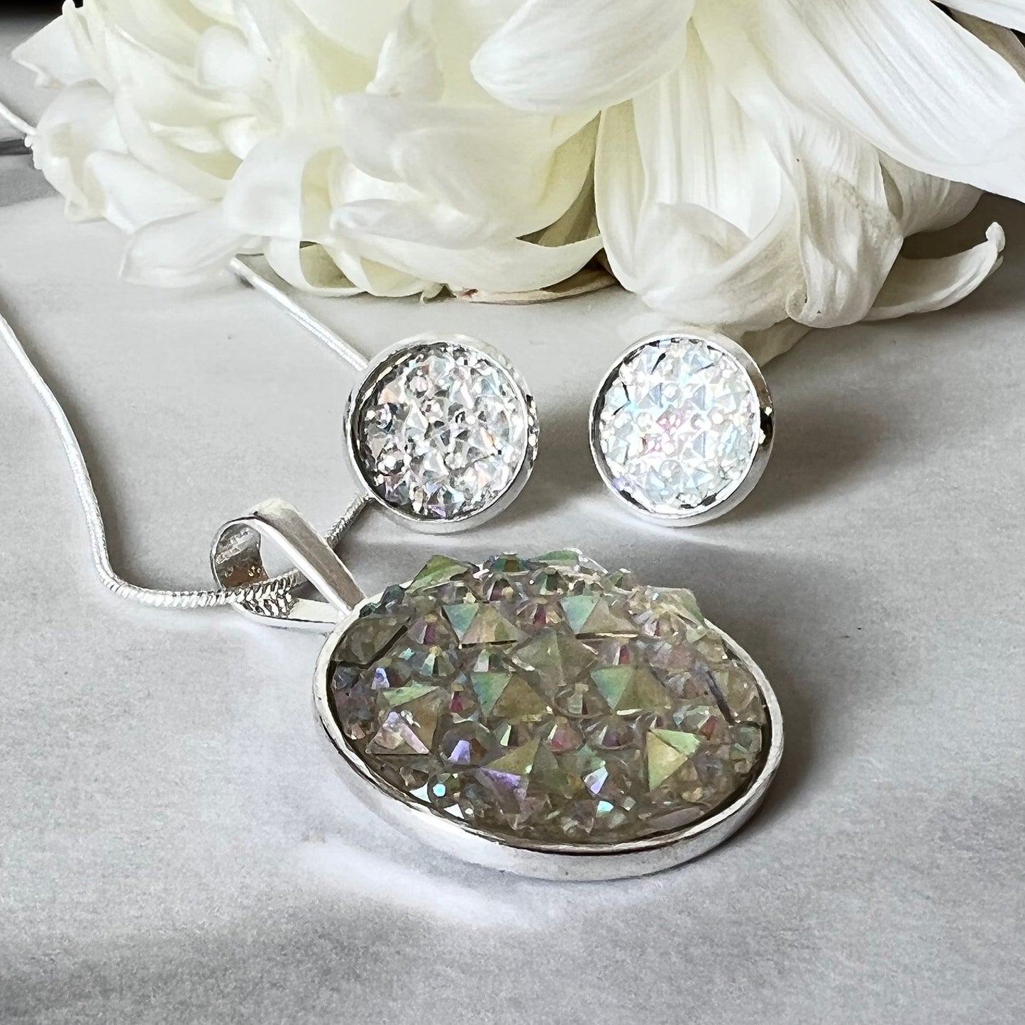 Crystal 15th Anniversary Pendant & Earrings Jewellery Set Handmade-Pendant & Earrings-Handmadeanniversary-Handmade Anniversary