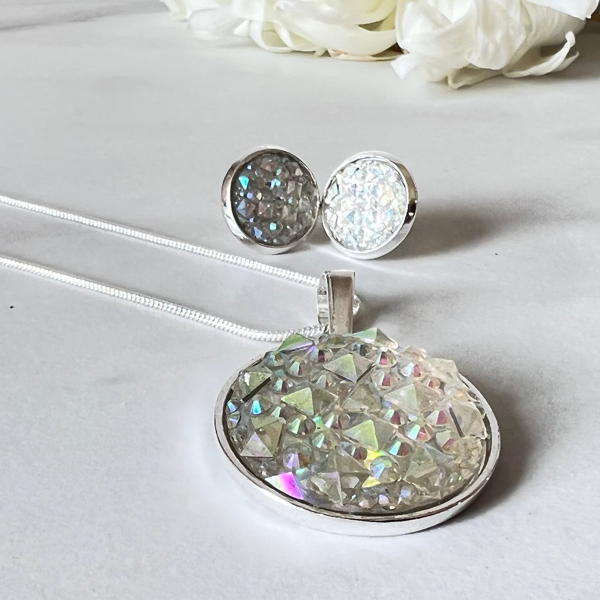 Crystal 15th Anniversary Pendant & Earrings Jewellery Set Handmade-Pendant & Earrings-Handmadeanniversary-Handmade Anniversary