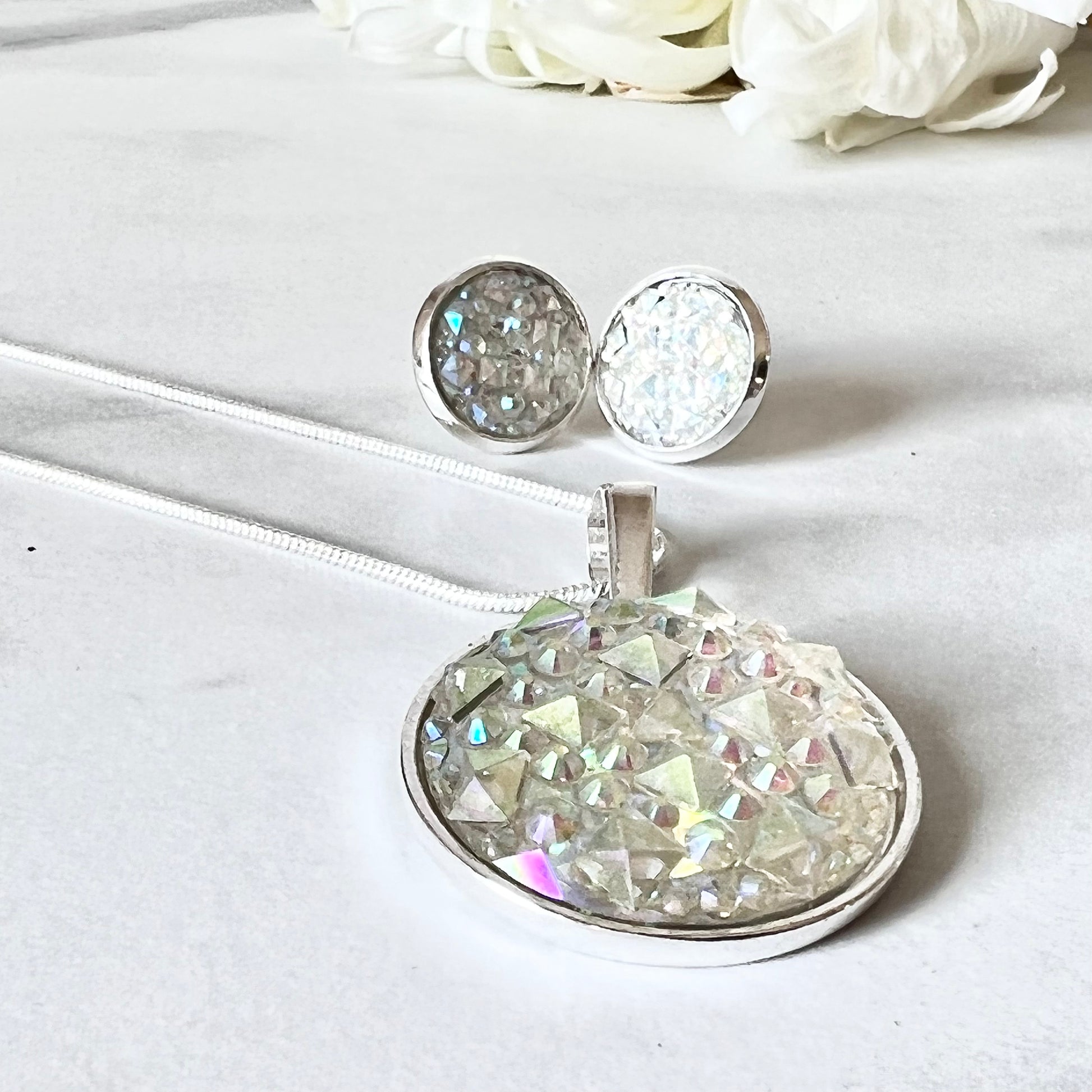Crystal 15th Anniversary Pendant & Earrings Jewellery Set Handmade-Pendant & Earrings-Handmadeanniversary-Stud Earring-Handmade Anniversary