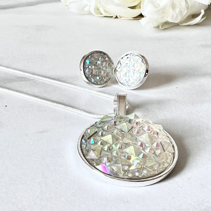 Crystal 15th Anniversary Pendant & Earrings Jewellery Set Handmade-Pendant & Earrings-Handmadeanniversary-Stud Earring-Handmade Anniversary