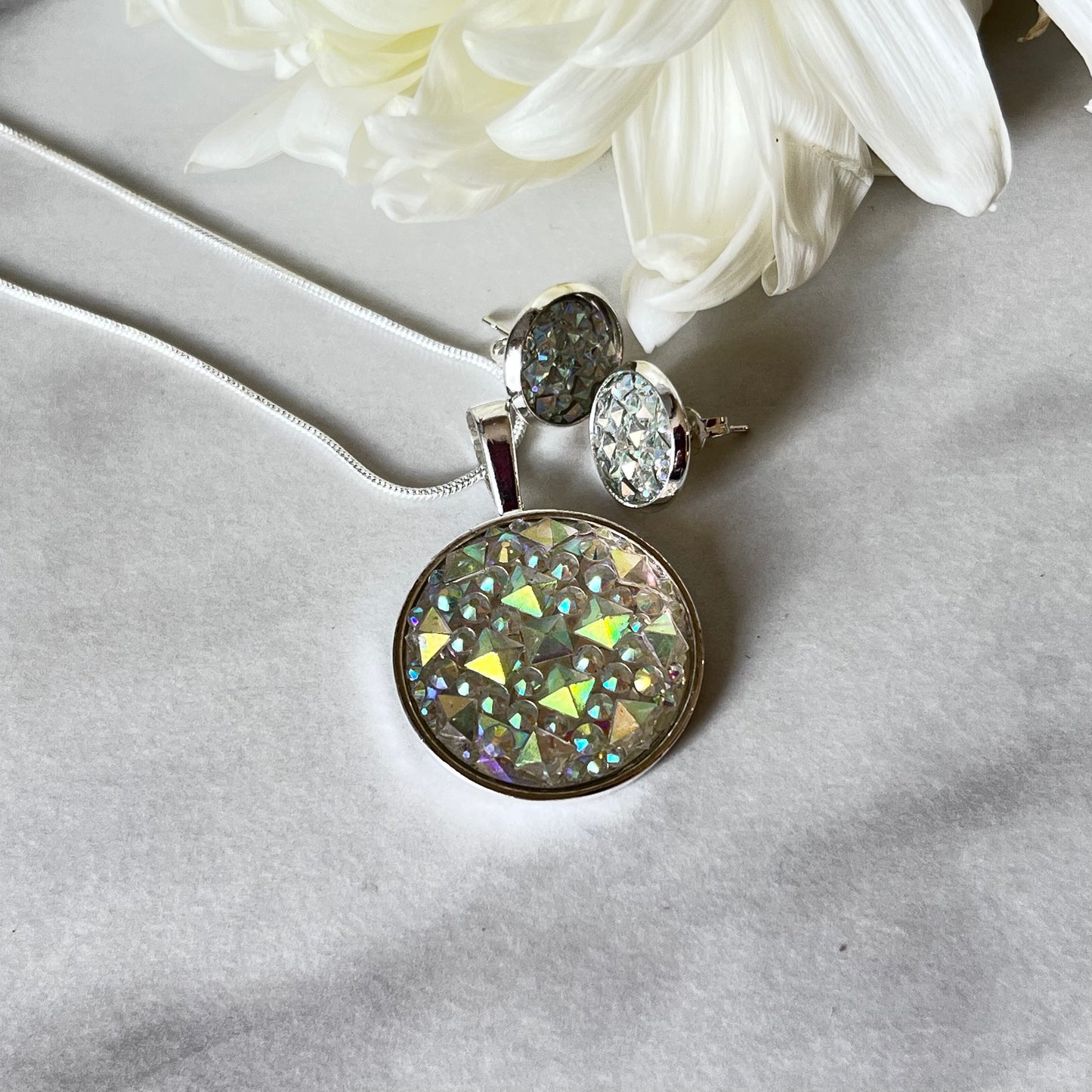 Crystal 15th Anniversary Pendant & Earrings Jewellery Set Handmade-Pendant & Earrings-Handmadeanniversary-Handmade Anniversary