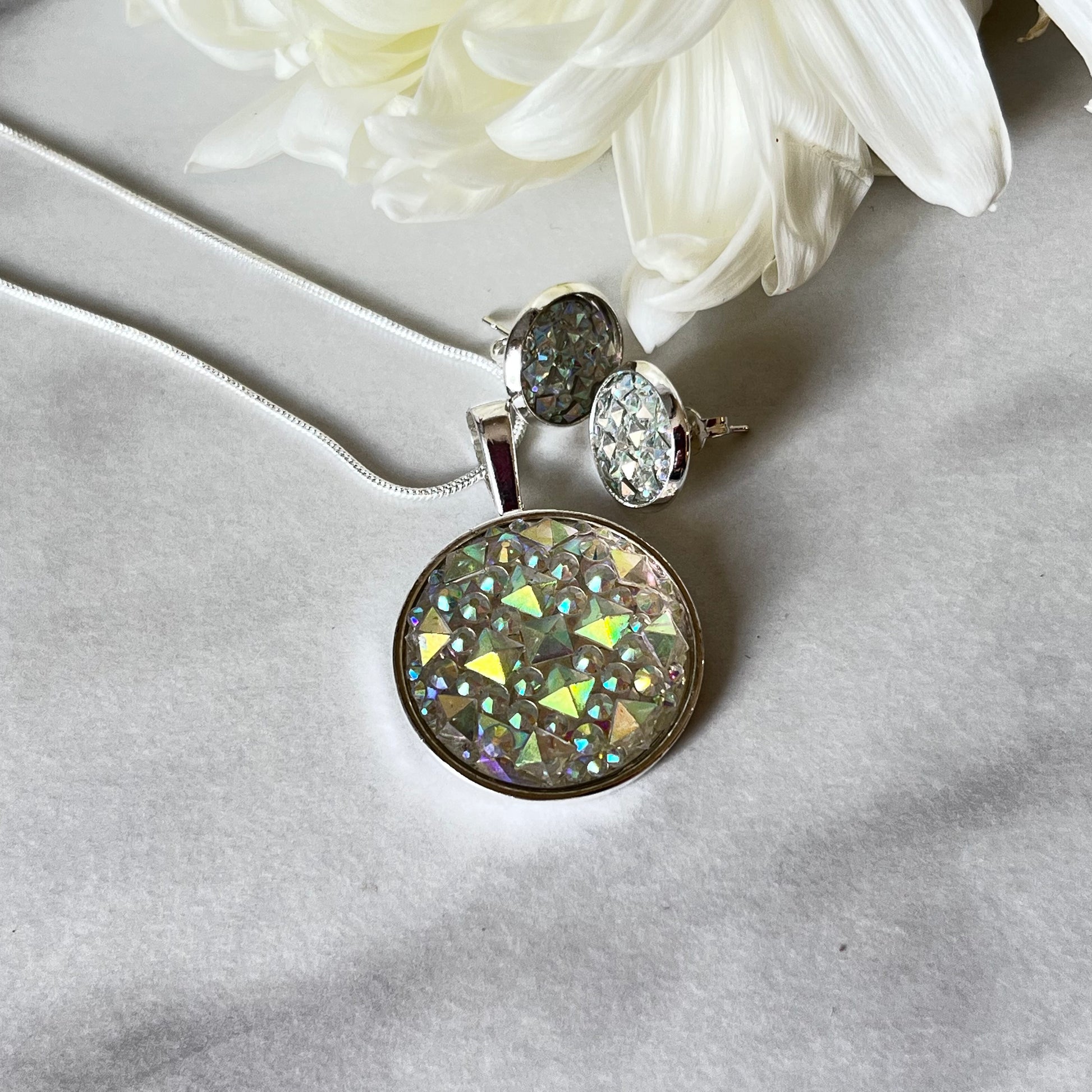 Crystal 15th Anniversary Pendant & Earrings Jewellery Set Handmade-Pendant & Earrings-Handmadeanniversary-Handmade Anniversary