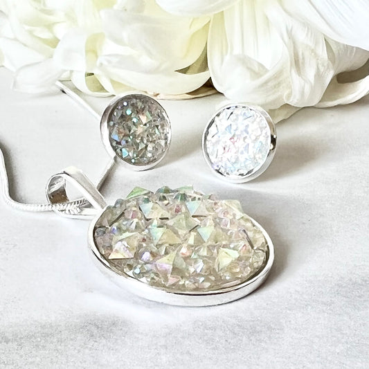 Crystal 15th Anniversary Pendant & Earrings Jewellery Set Handmade-Pendant & Earrings-Handmadeanniversary-Handmade Anniversary