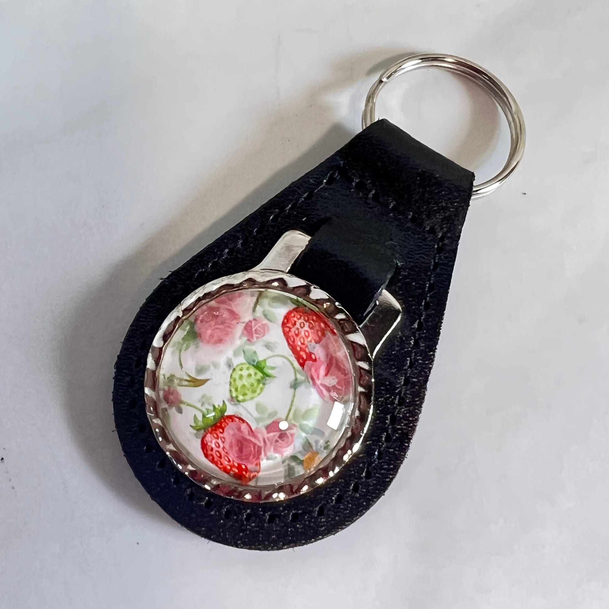 Fruit & Flower 4th Anniversary Leather Key Fob Handmade-Keyring-Handmadeanniversary-Handmade Anniversary