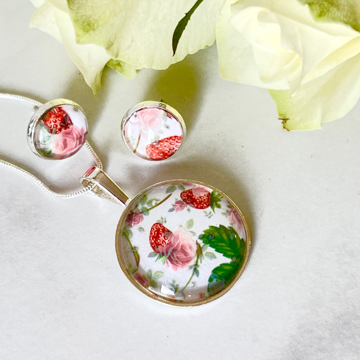 Fruit & Flower 4th Anniversary Pendant & Earrings Jewellery Set Handmade-Pendant & Earrings-Handmadeanniversary-Handmade Anniversary