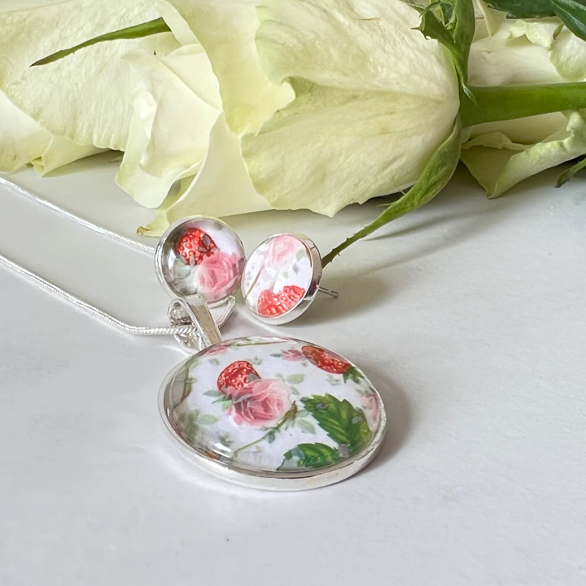 Fruit & Flower 4th Anniversary Pendant & Earrings Jewellery Set Handmade-Pendant & Earrings-Handmadeanniversary-Handmade Anniversary