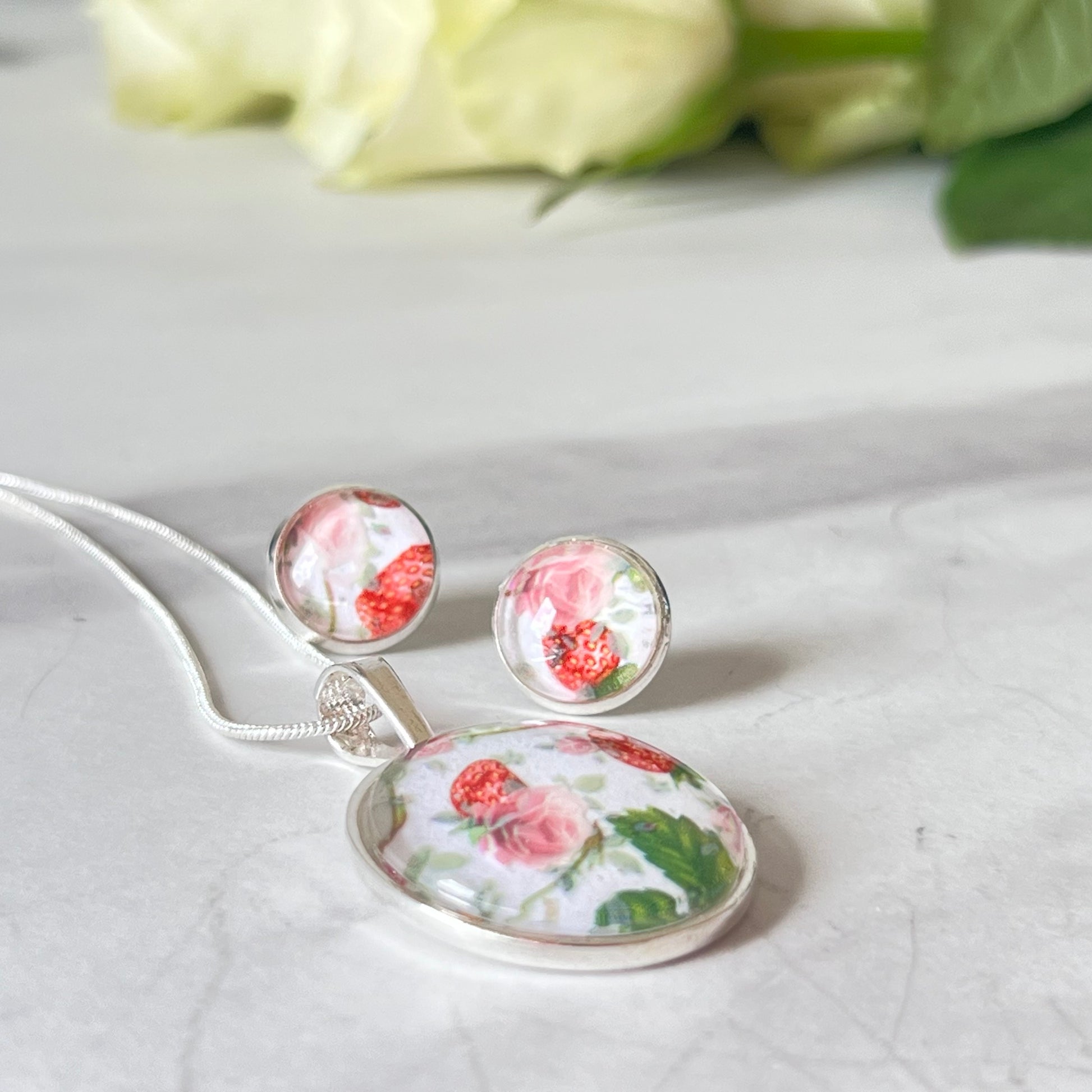 Fruit & Flower 4th Anniversary Pendant & Earrings Jewellery Set Handmade-Pendant & Earrings-Handmadeanniversary-Handmade Anniversary