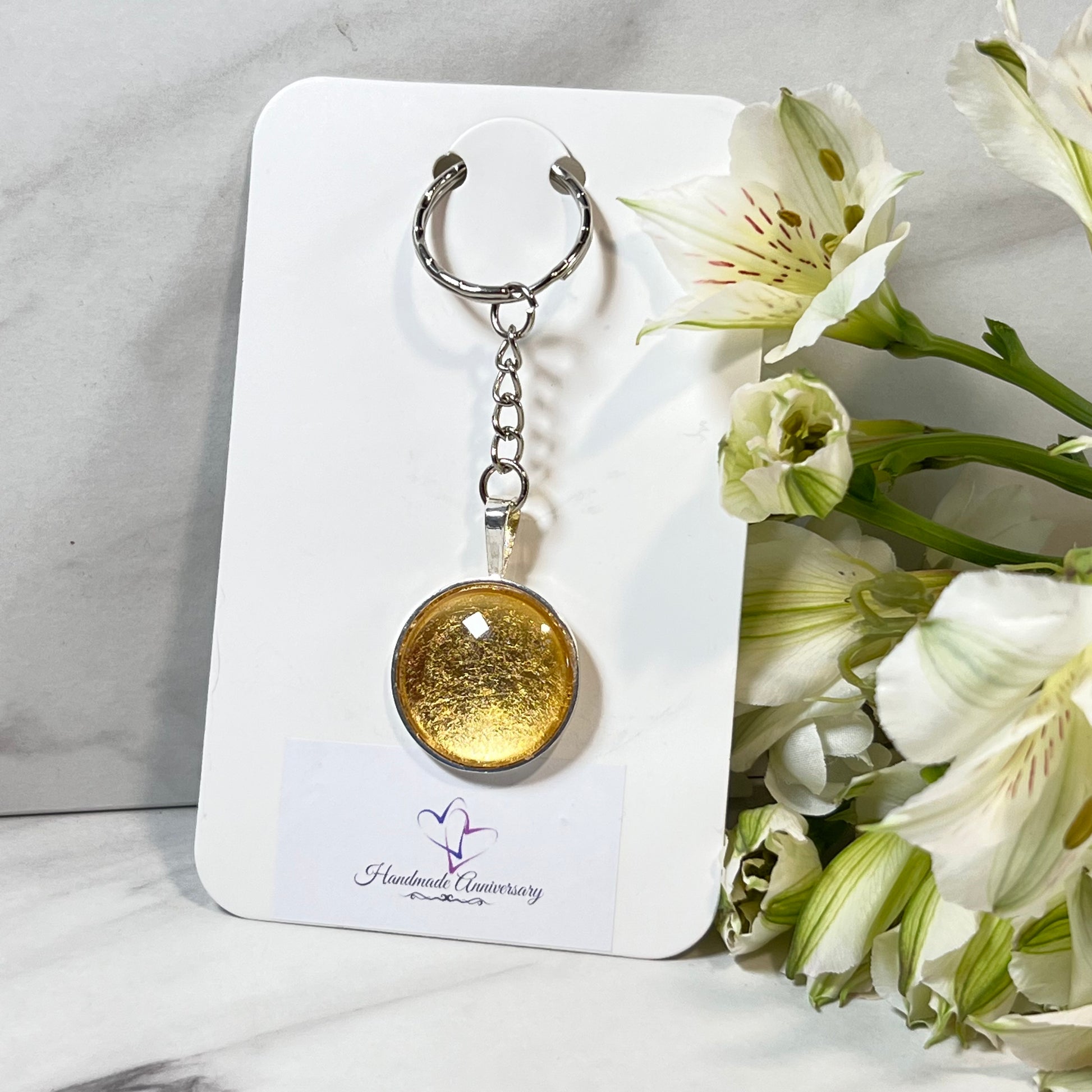 Gold 50th Anniversary Keyring Handmade-Keyring-Handmadeanniversary-Handmade Anniversary