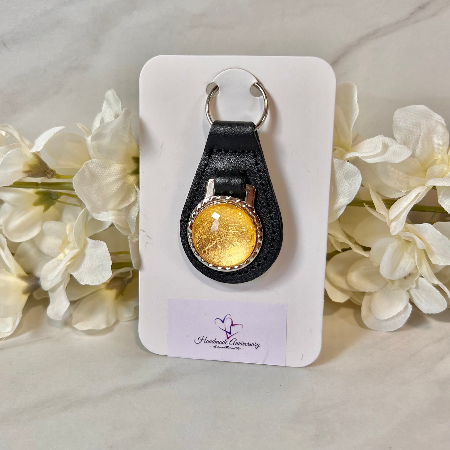 Gold 50th Anniversary Leather Key Fob Handmade-Keyring-Handmadeanniversary-Handmade Anniversary