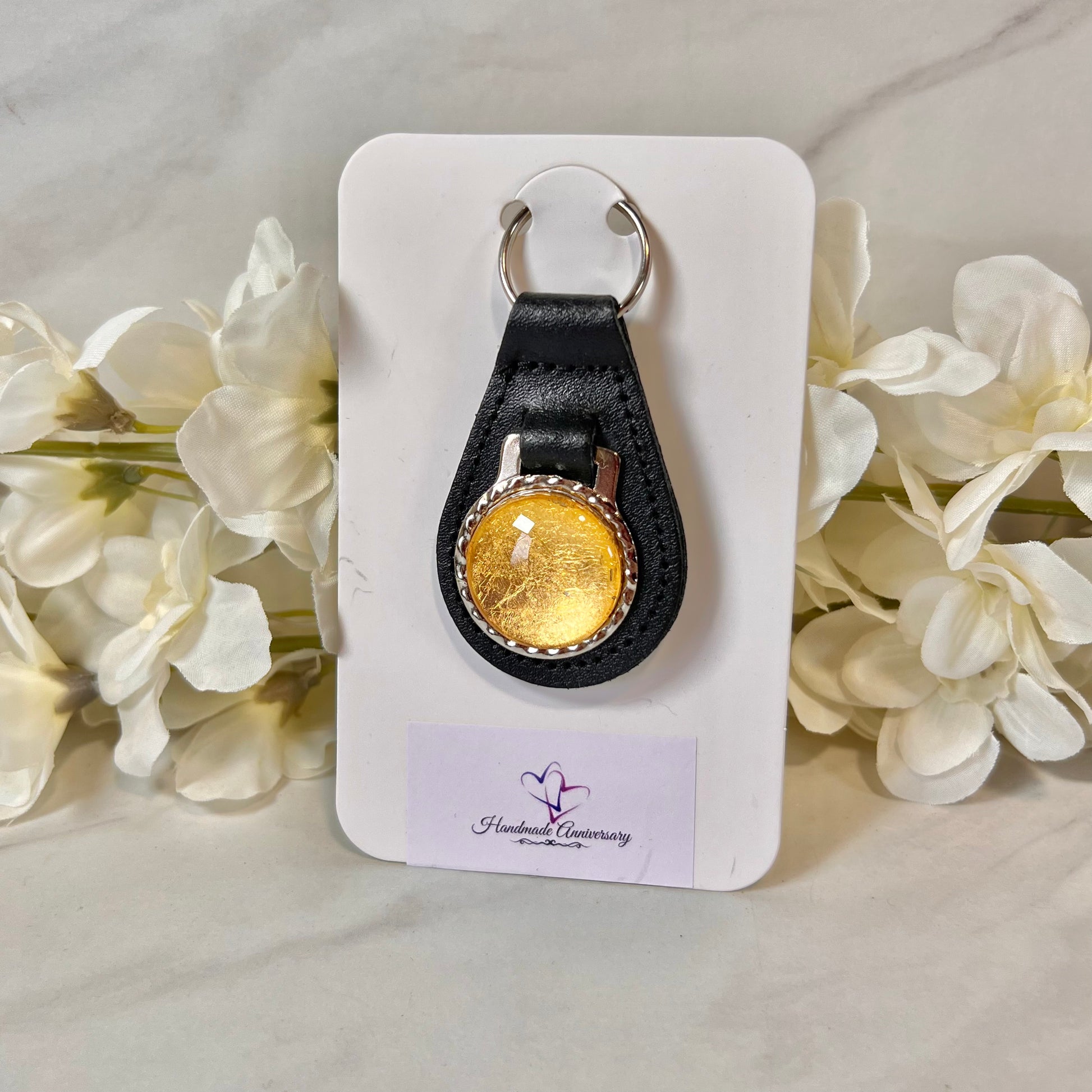 Gold 50th Anniversary Leather Key Fob Handmade-Keyring-Handmadeanniversary-Handmade Anniversary