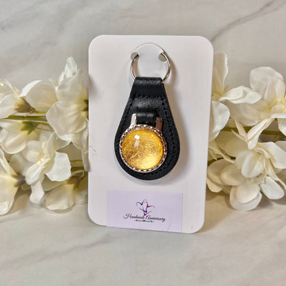 Gold 50th Anniversary Leather Key Fob Handmade-Keyring-Handmadeanniversary-Handmade Anniversary