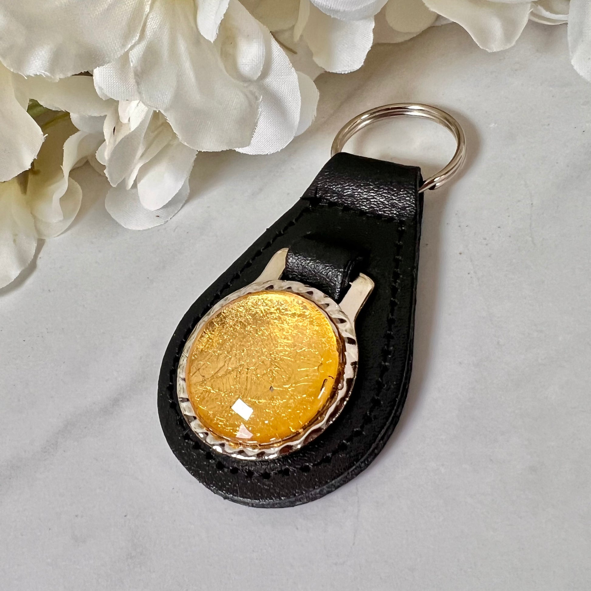 Gold 50th Anniversary Leather Key Fob Handmade-Keyring-Handmadeanniversary-Handmade Anniversary