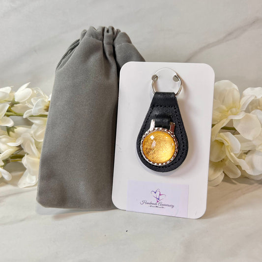Gold 50th Anniversary Leather Key Fob Handmade-Keyring-Handmadeanniversary-Handmade Anniversary
