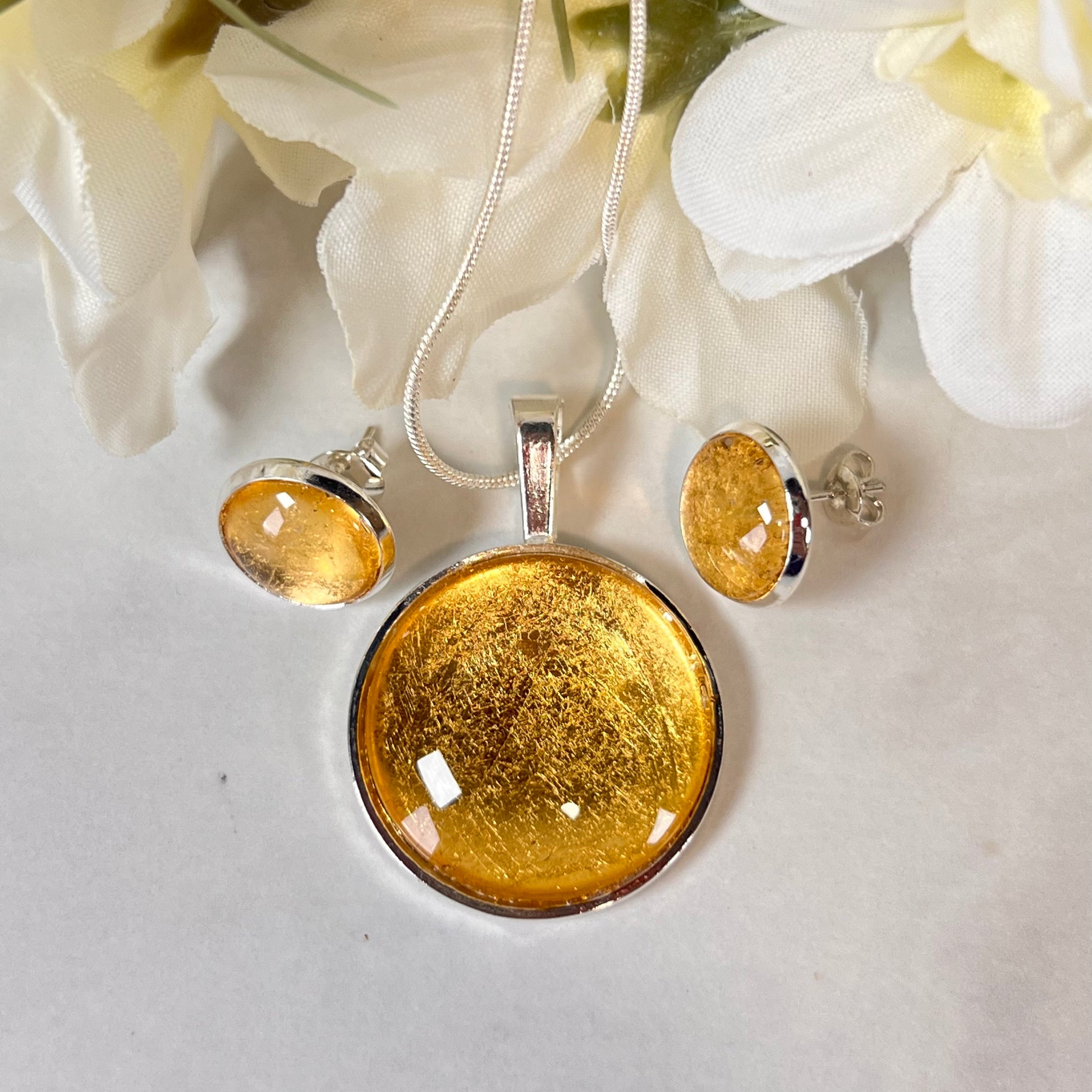 Gold 50th Anniversary Pendant & Earrings Jewellery Set Handmade-Pendant & Earrings-Handmadeanniversary-Handmade Anniversary