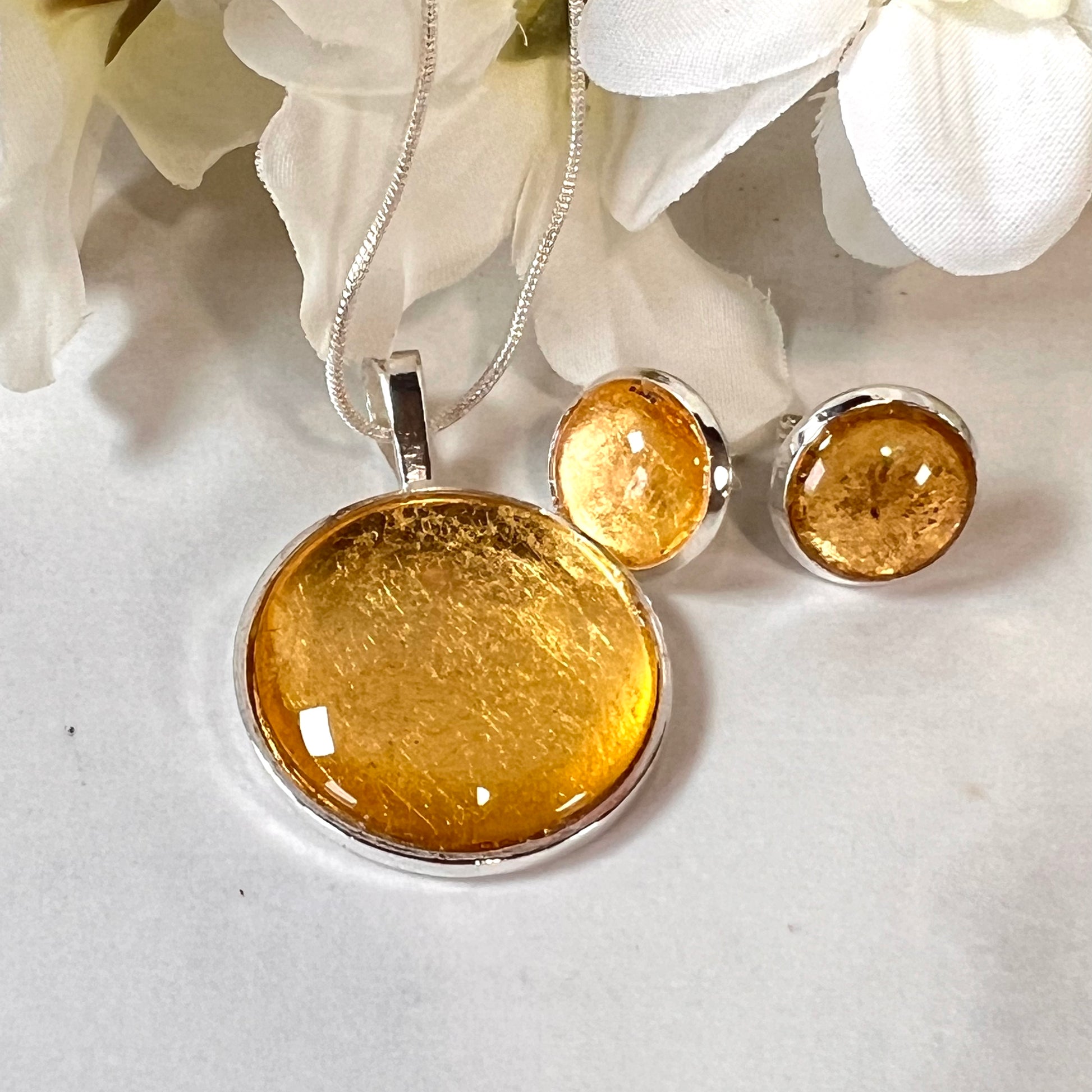 Gold 50th Anniversary Pendant & Earrings Jewellery Set Handmade-Pendant & Earrings-Handmadeanniversary-Handmade Anniversary