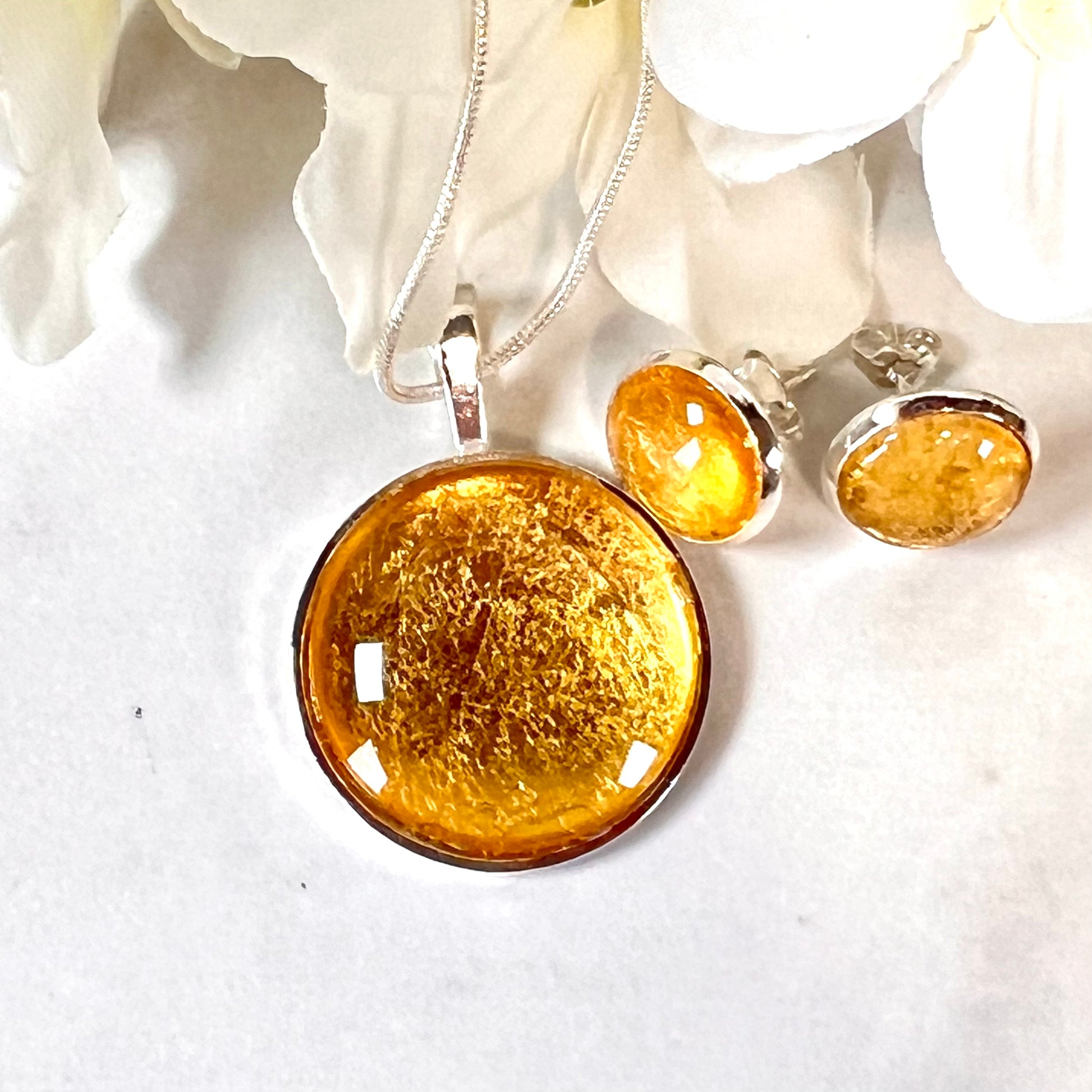 Gold 50th Anniversary Pendant & Earrings Jewellery Set Handmade-Pendant & Earrings-Handmadeanniversary-Handmade Anniversary