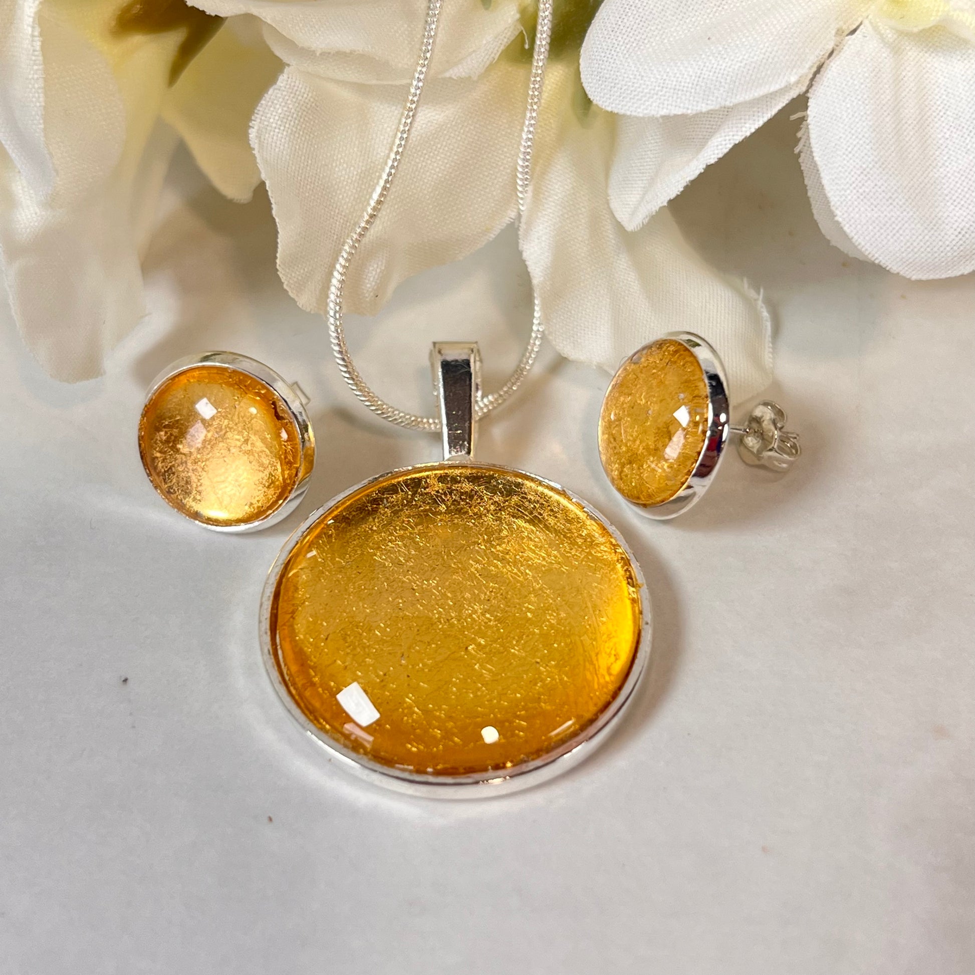 Gold 50th Anniversary Pendant & Earrings Jewellery Set Handmade-Pendant & Earrings-Handmadeanniversary-Handmade Anniversary