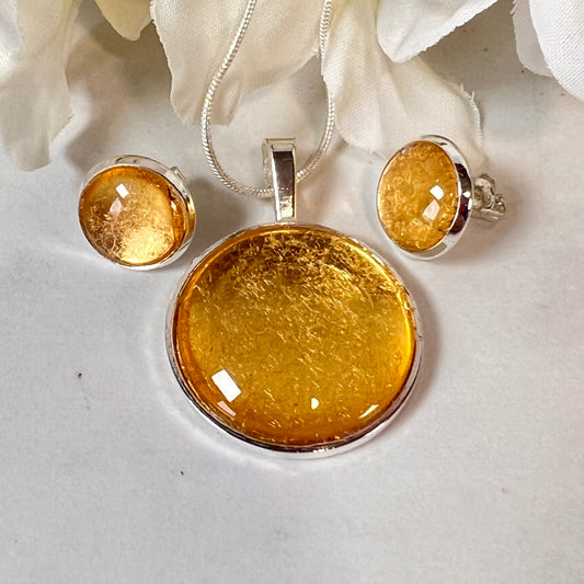 Gold 50th Anniversary Pendant & Earrings Jewellery Set Handmade-Pendant & Earrings-Handmadeanniversary-Handmade Anniversary