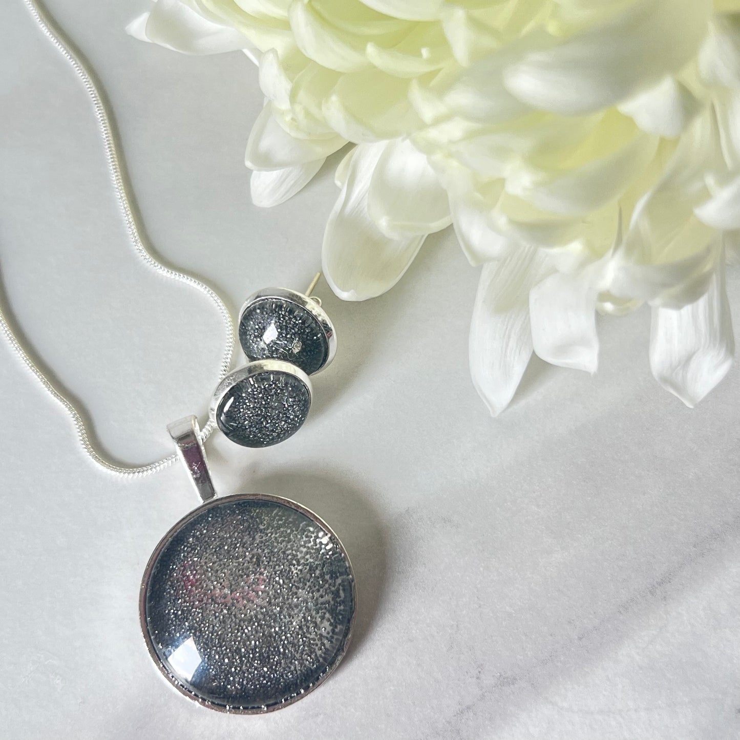 Iron 6th Anniversary Pendant & Earrings Silver Plated Jewellery Set Handmade-Pendant & Earrings-Handmadeanniversary-Stud Earring-Handmade Anniversary