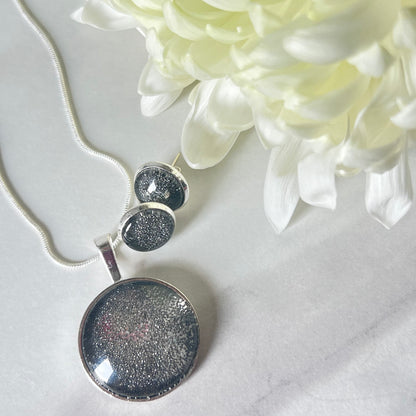 Iron 6th Anniversary Pendant & Earrings Silver Plated Jewellery Set Handmade-Pendant & Earrings-Handmadeanniversary-Stud Earring-Handmade Anniversary