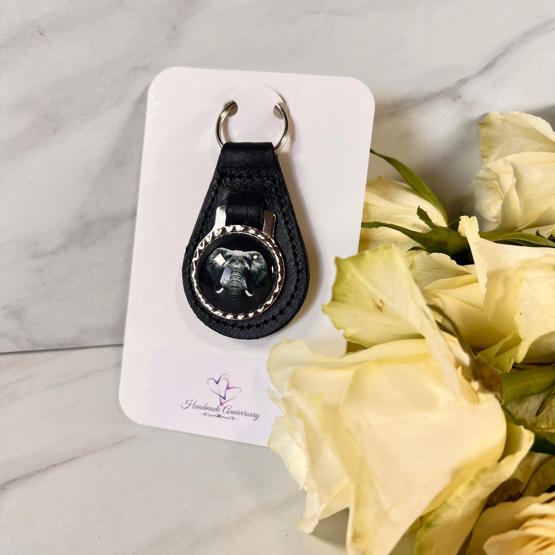 Ivory 14th Anniversary Leather Key Fob Handmade-Keyring-Handmadeanniversary-Handmade Anniversary