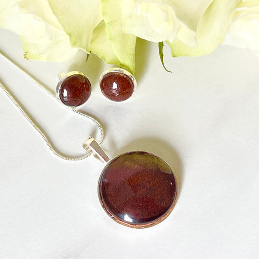 Leather 3rd Anniversary Pendant & Earrings Jewellery Set Handmade-Pendant & Earrings-Handmadeanniversary-Handmade Anniversary