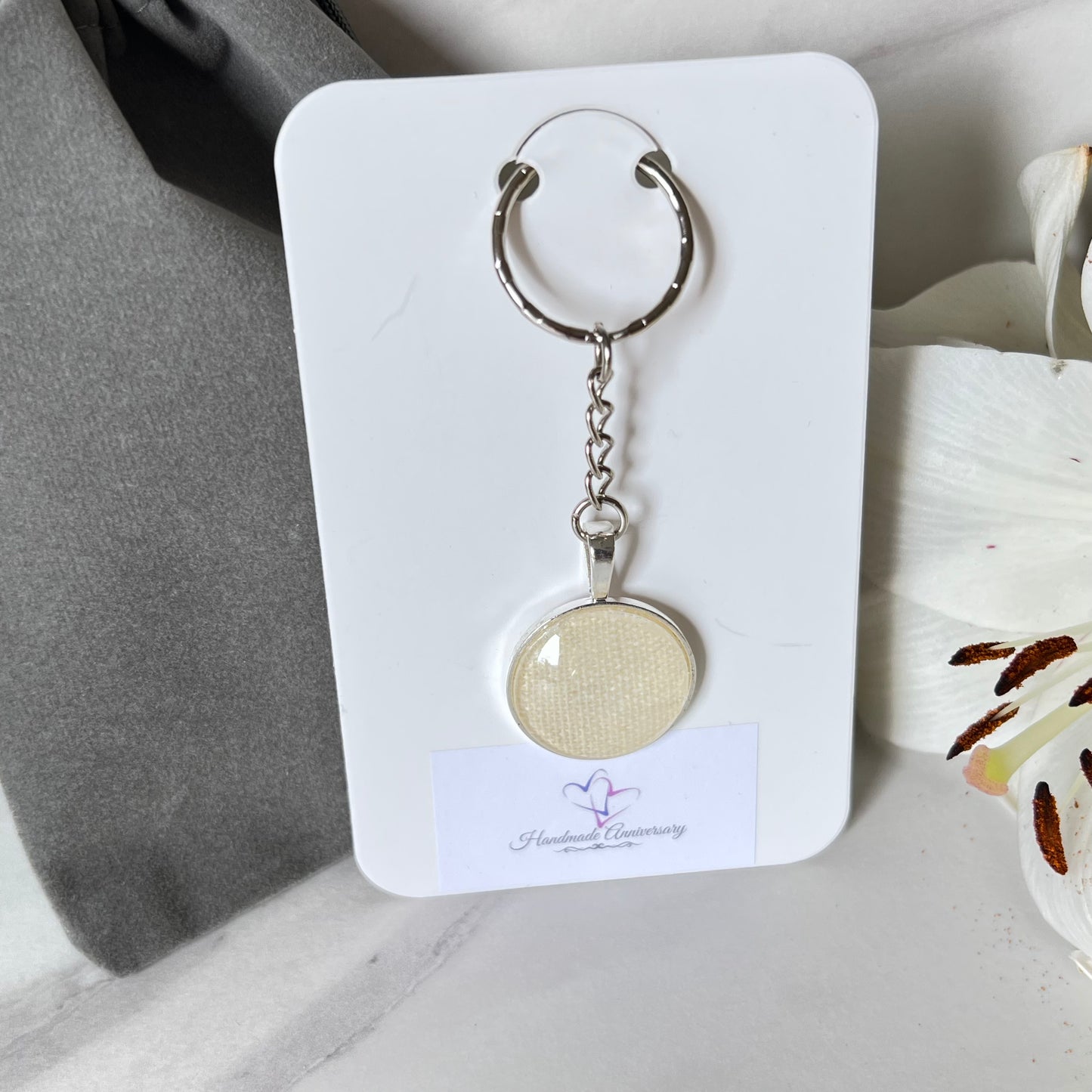 Linen 8th Anniversary Keyring Handmade-Keyring-Handmadeanniversary-Handmade Anniversary