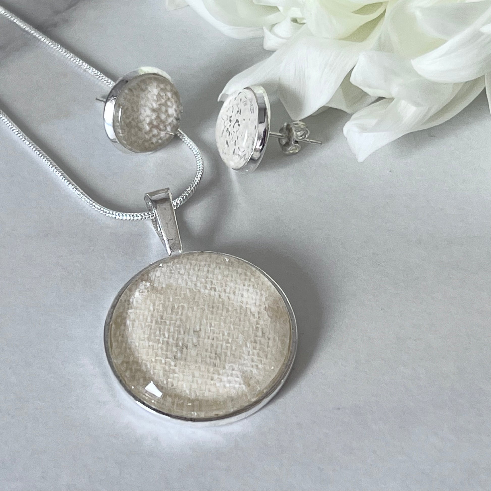 Linen 8th Anniversary Pendant & Earrings Jewellery Set Handmade-Pendant & Earrings-Handmadeanniversary-Handmade Anniversary