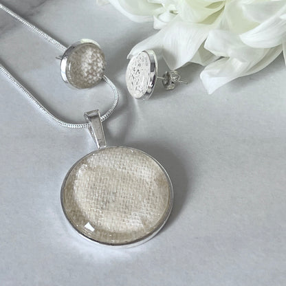 Linen 8th Anniversary Pendant & Earrings Jewellery Set Handmade-Pendant & Earrings-Handmadeanniversary-Handmade Anniversary