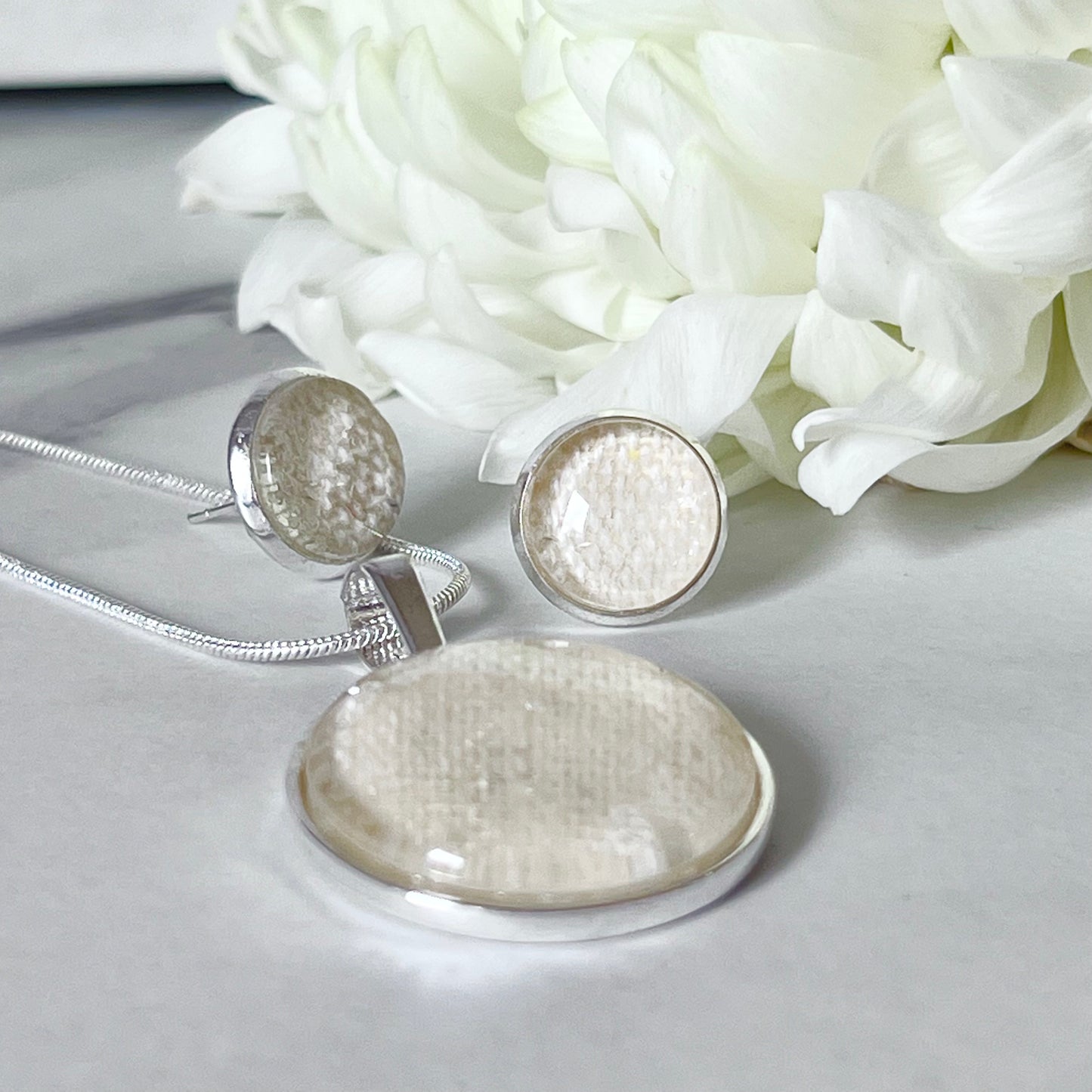 Linen 8th Anniversary Pendant & Earrings Jewellery Set Handmade-Pendant & Earrings-Handmadeanniversary-Handmade Anniversary